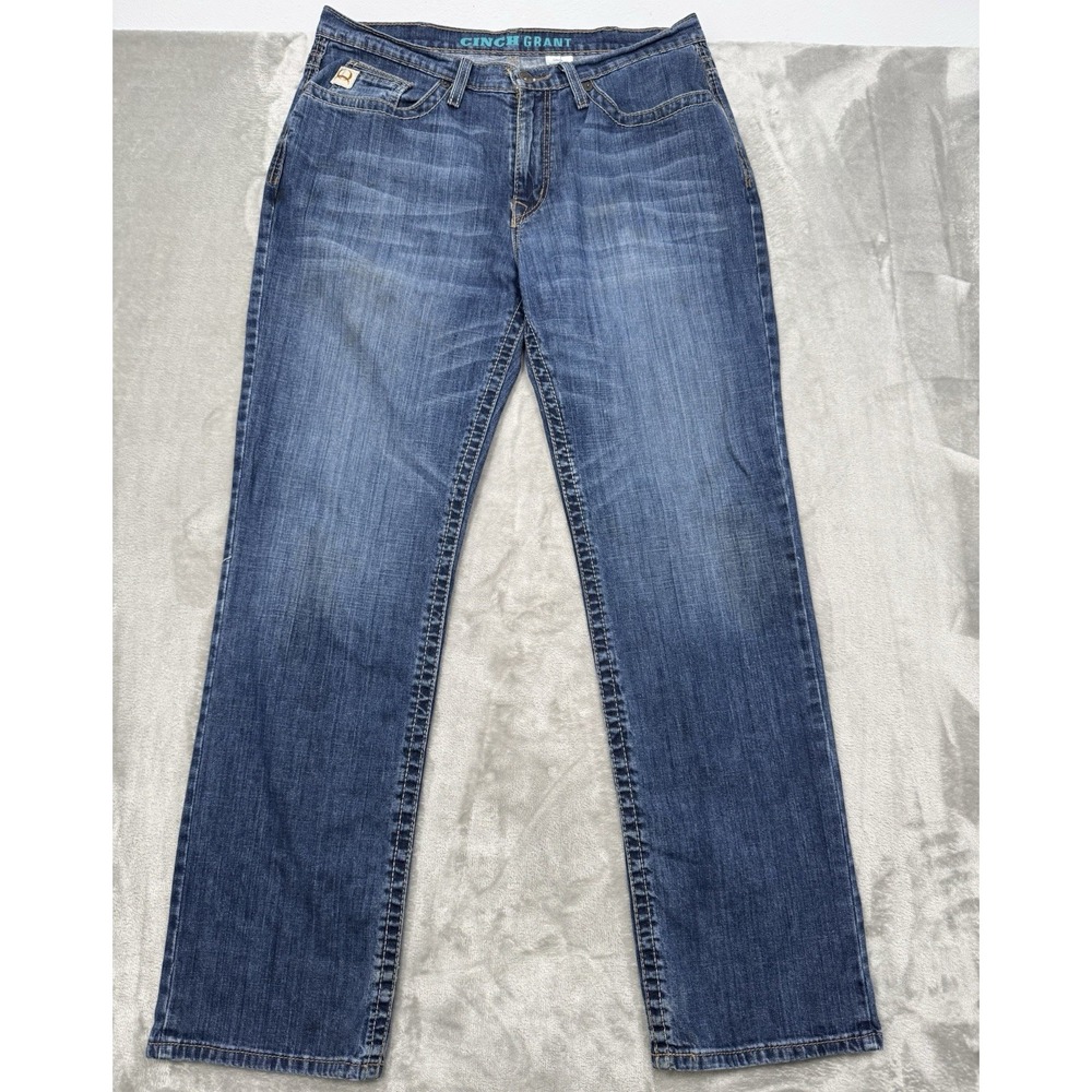 Cinch Grant Jeans Mens 36x34 Blue Denim Bootcut Embroidered Western Cowboy Rodeo